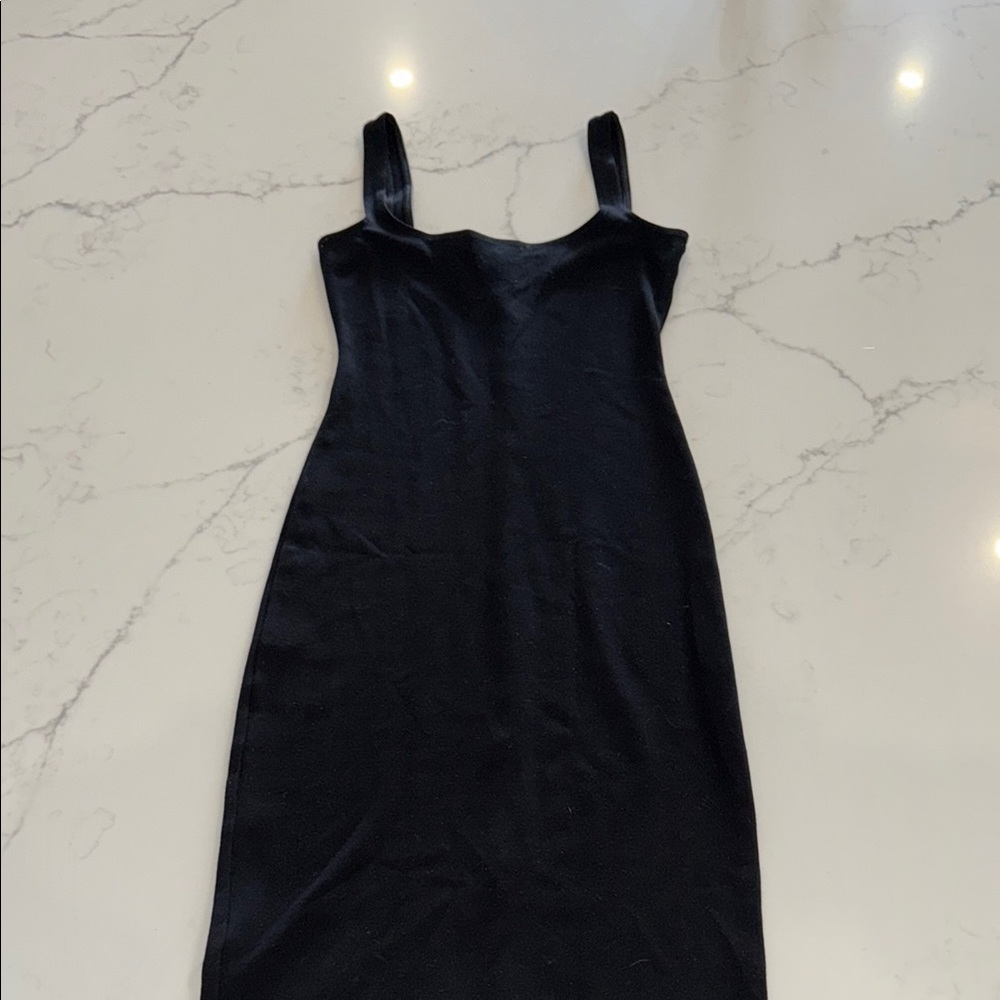American Apparel Black Sheath Midi Dress Square Neck Sleeveless
